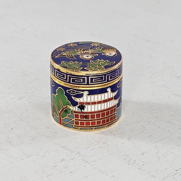 Vintage Cloisonne Enamel Miniature Trinket Snuff Duck Bird Lidded - Picture 5 of 9